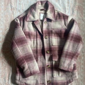 American Eagle Outfitters Plaid Teddy Jacket in Burgundy and Cream